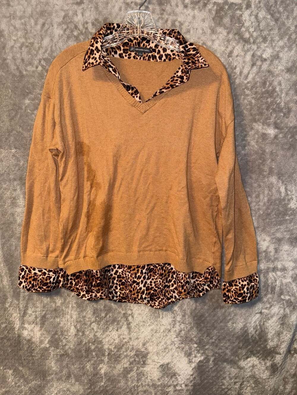 Adrianna Papell Size L Leopard Print Layered Look Sweater